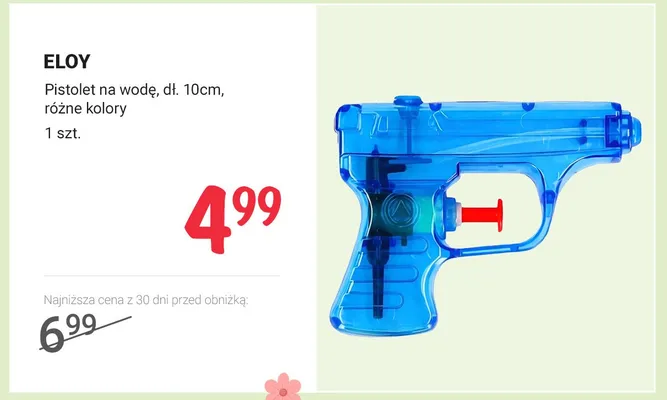 Pistolet na wodę, dł. 10 cm, różne kolory promocja w Rossmann
