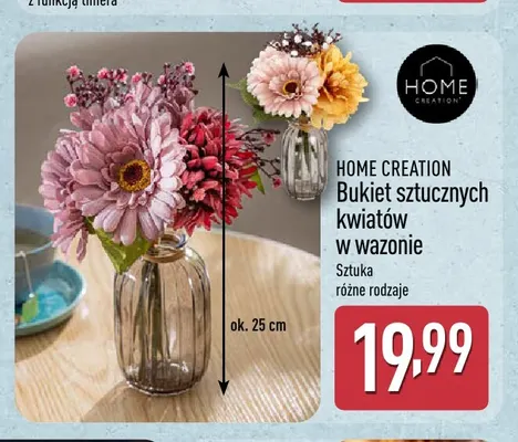 Bukiet sztucznych kwiatów w wazonie Home Creation promocja w Aldi
