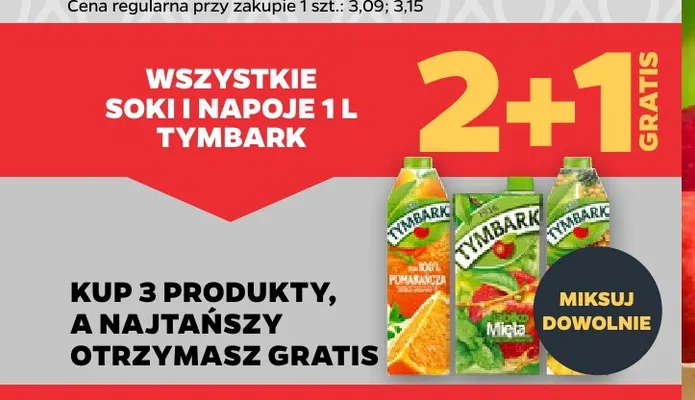 Sok pomarańcza Tymbark 100% promocja w Netto
