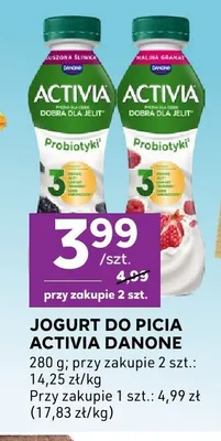 Jogurt do picia Activia Danone suszona śliwka promocja w Stokrotka
