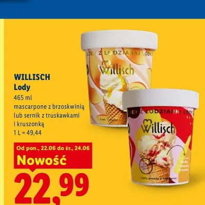 Lody mascarpone z brzoskwinią Willisch promocja w Lidl