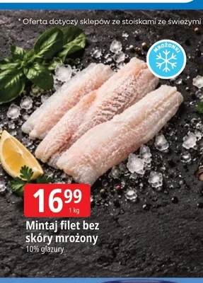 Mintaj filet bez skóry mrożony promocja w Leclerc