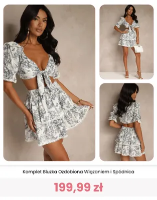 Komplet bluzka ozdobiona wiązaniem i spódnica Renee promocja w Renee