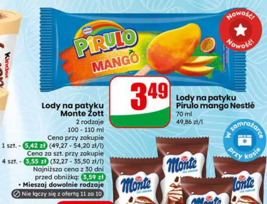 Lody na patyku Monte Zott promocja w Dino