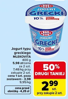 Jogurt typu greckiego Mlekovita promocja w Carrefour Market
