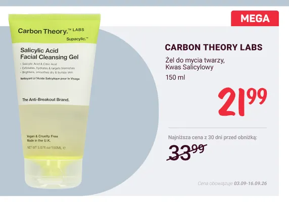 Żel do mycia twarzy kwas salicylowy Carbon Theory Labs promocja w Rossmann