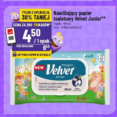 Nawilżający papier toaletowy Velvet Junior promocja w POLOmarket
