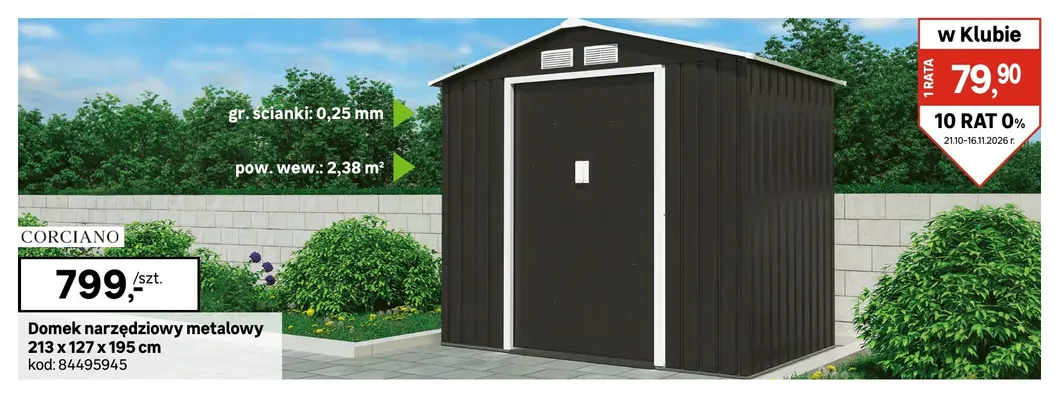 Domek narzędziowy metalowy 213x127x195 cm Corciano promocja w Leroy Merlin