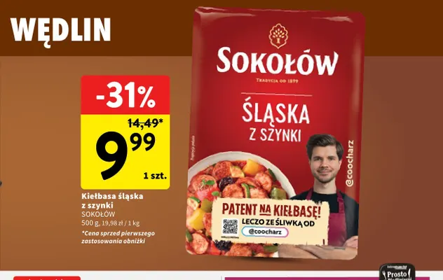 Kiełbasa śląska z szynki Sokołów promocja w Intermarche