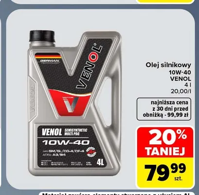 Olej silnikowy 10W-40 Venol promocja w Carrefour