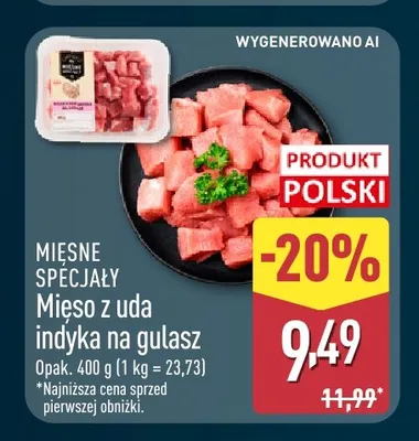 Mięso z uda indyka na gulasz Mięsne Specjały promocja w Aldi