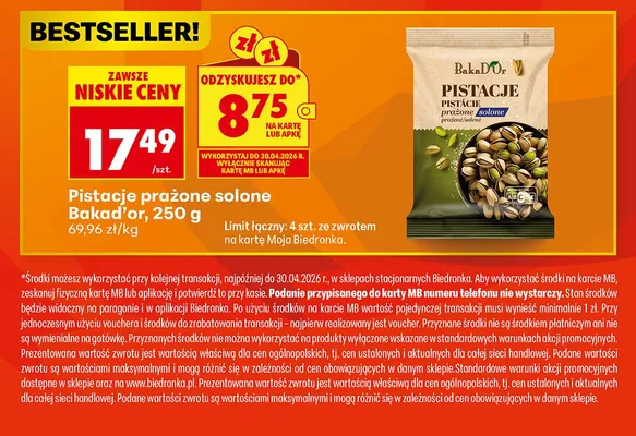 Pistacje prażone solone promocja w Biedronka