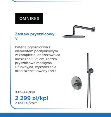 Zestaw prysznicowy Omnires Y Nikiel Szczotkowany promocja w Blu Salony Łazienek
