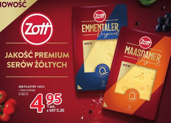 Ser plastry Zott 140 g dwa rodzaje promocja w Selgros