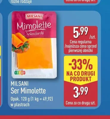 Ser Mimolette w plastrach Milsani promocja w Aldi