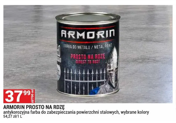 Farba antykorozyjna do zabezpieczania powierzchni stalowych Armorin Prosto na rdzę promocja w Merkury Market