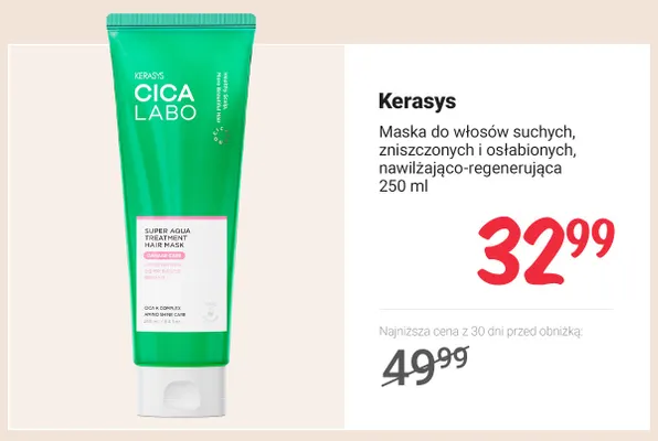 Maska do włosów suchych zniszczonych i osłabionych nawilżająco-regenerująca Kerasys promocja w Rossmann