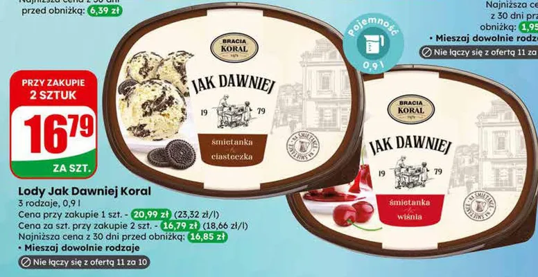 Lody Jak dawniej śmietanka wiśnia promocja w Dino