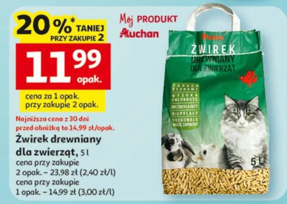 Żwirek drewniany dla zwierząt promocja w Auchan