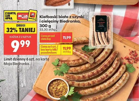 Kiełbaski białe z szynki i cielęciny Biedronka promocja w Biedronka
