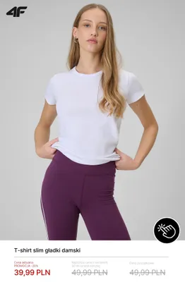 T-shirt slim gładki damski 4F promocja w 4F