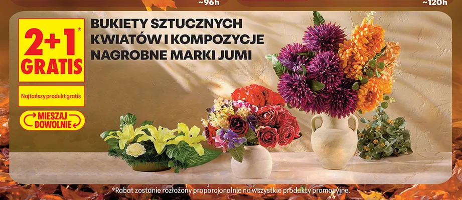 Bukiety sztucznych kwiatów i kompozycje nagrobne Jumi promocja w Biedronka