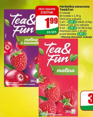 Herbata owocowa malina z żurawiną, 6 rodzaje promocja w Dino