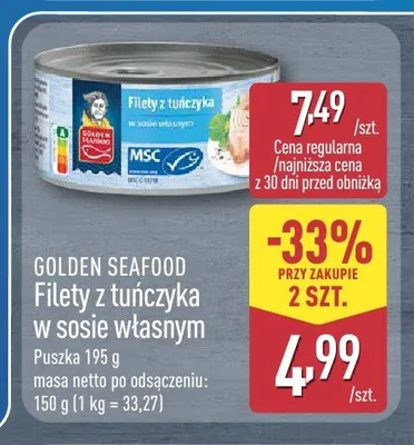 Filety z tuńczyka w sosie własnym Golden Seafood promocja w Aldi