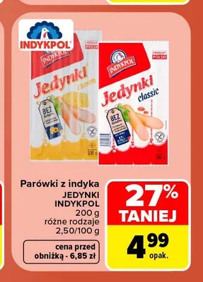 Parówki z indyka Jedynki Indykpol promocja w Carrefour Market