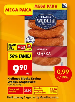 Kiełbasa śląska Kraina Wędlin Mega Paka promocja w Biedronka