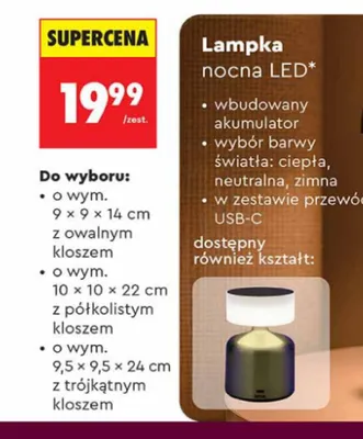 Lampka nocna LED z owalnym kloszem promocja w Biedronka