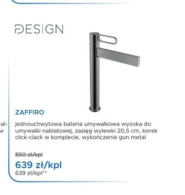 Bateria umywalkowa wysoka Design Zaffiro gun metal promocja w Blu Salony Łazienek