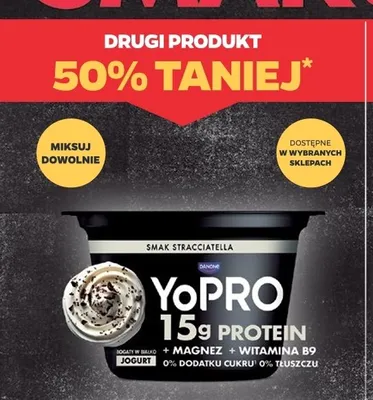 Jogurt proteinowy YoPro Danone o smaku stracciatella promocja w Netto