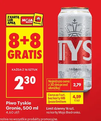 Piwo Tyskie Gronie 8+8 GRATIS promocja w Biedronka