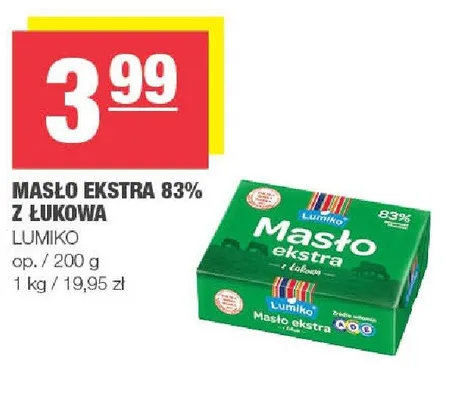 Masło ekstra 83% z łukową Lumiko promocja w SPAR