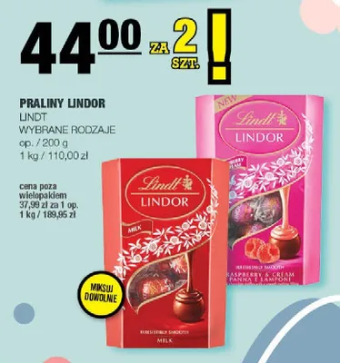 Praliny Lindor wybrane rodzaje promocja w SPAR