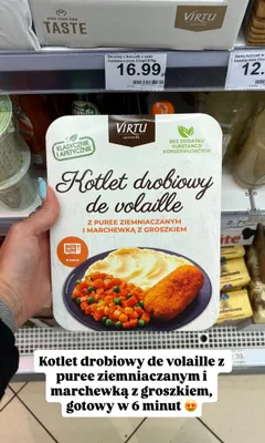 Danie gotowe Kotlet drobiowy de volaille z puree ziemniaczanym i marchewką z groszkiem Virtu promocja w Dino