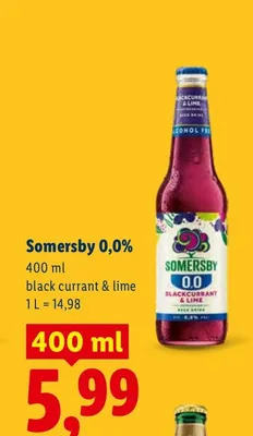 Piwo bezalkoholowe Somersby Black Currant & Lime promocja w Lidl