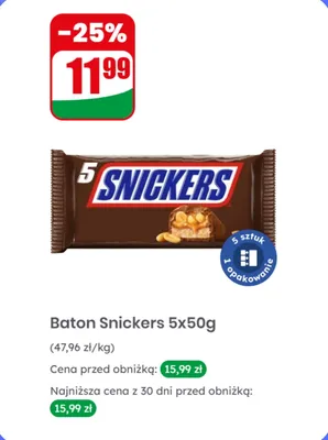 Baton Snickers 5x50 g promocja w Dino