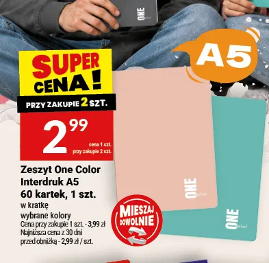 Zeszyt One Color Interdruk A5 60 kartek promocja w Twój Market