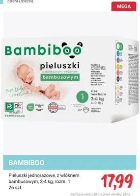 Pieluszki jednorazowe z włóknem bambusowym, rozm. 1 promocja w Rossmann