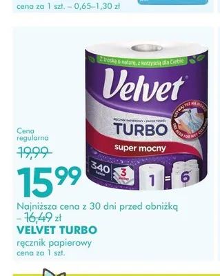 Ręcznik papierowy Velvet Turbo promocja w Super-Pharm