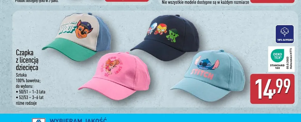 Czapka dziecięca z licencją promocja w Aldi