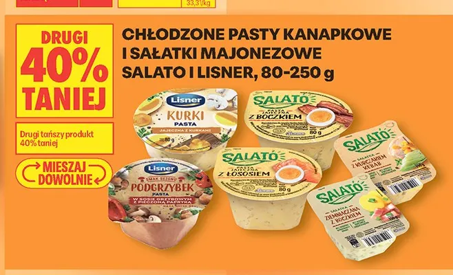 Chłodzone pasty kanapkowe i sałatki majonezowe Salato i Lisner promocja w Biedronka
