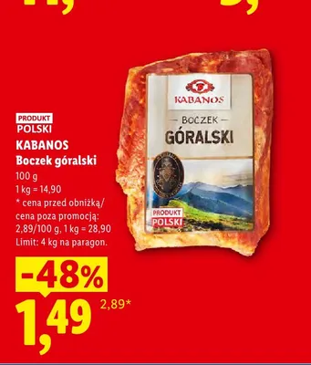 Boczek góralski Kabanos promocja w Lidl