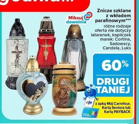 Znicze szklane z wkładem parafinowym promocja w Carrefour