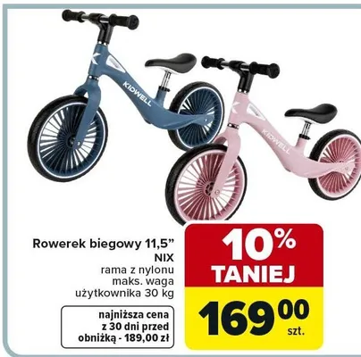 Rowerek biegowy 11.5" Nix rama z nyłonu, maks. waga użytkownika 30 kg promocja w Carrefour