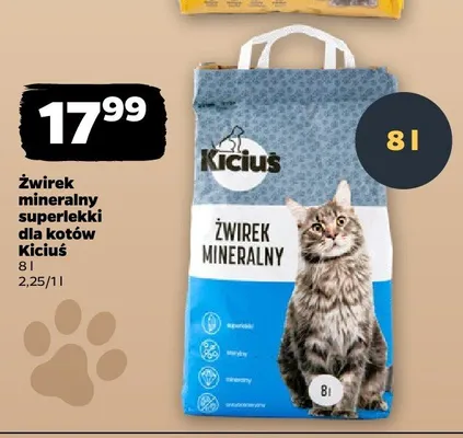 Żwirek mineralny superlekki dla kotów Kiciuś promocja w Netto
