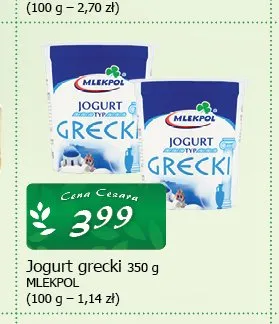 Jogurt grecki Mlekpol promocja w CEZAR Delikatesy