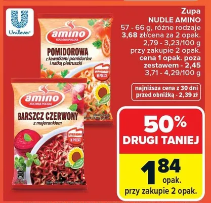 Zupa nudle amino barszcz czerwony z imbirkiem promocja w Carrefour
